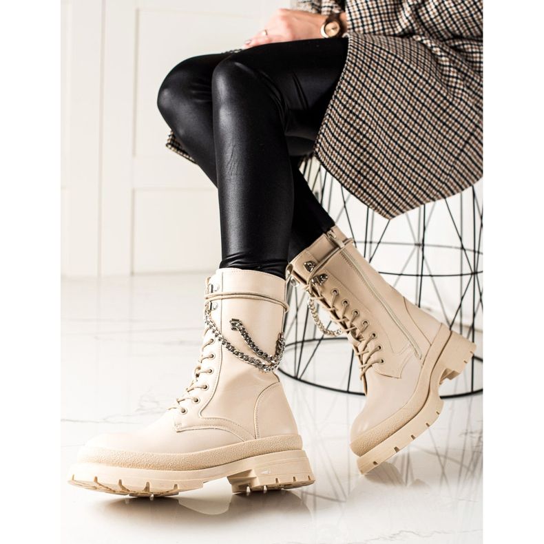 Bona Ocieplane Workery Z Łańcuszkiem beżowy 1