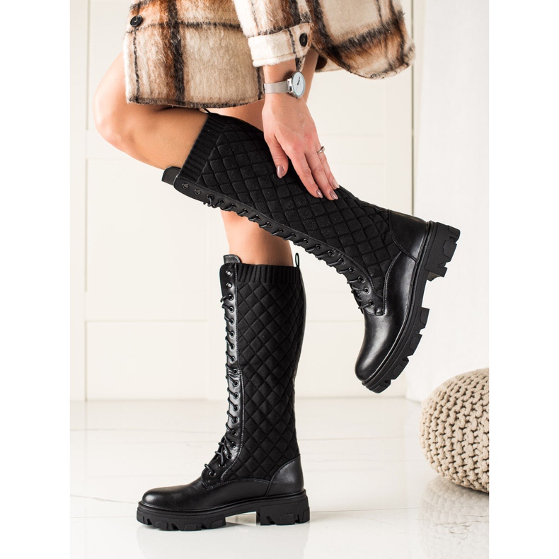 TRENDI Pikowane Kozaki Workery czarne 1