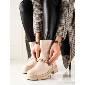 TRENDI Modne botki na platformie beżowy 2