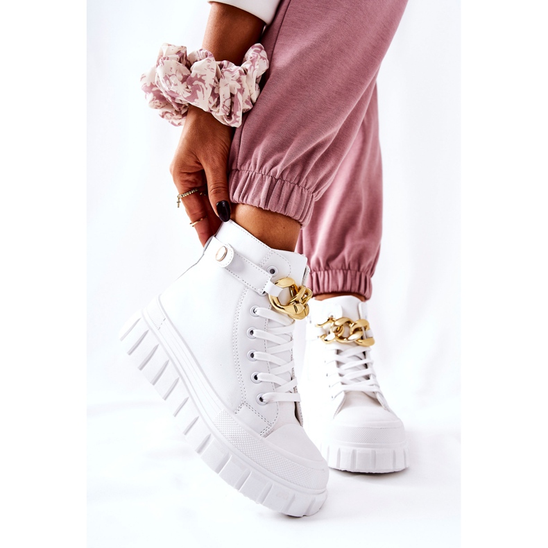 Wysokie Trampki Na Platformie Białe Standies złoty 2