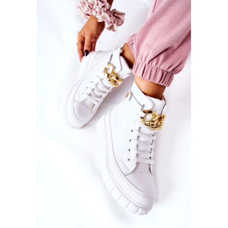 Wysokie Trampki Na Platformie Białe Standies złoty 1