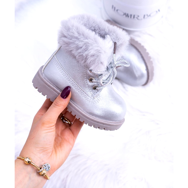 Srebrne Ocieplane Dziecięce Botki Trapery Fobos srebrny 3