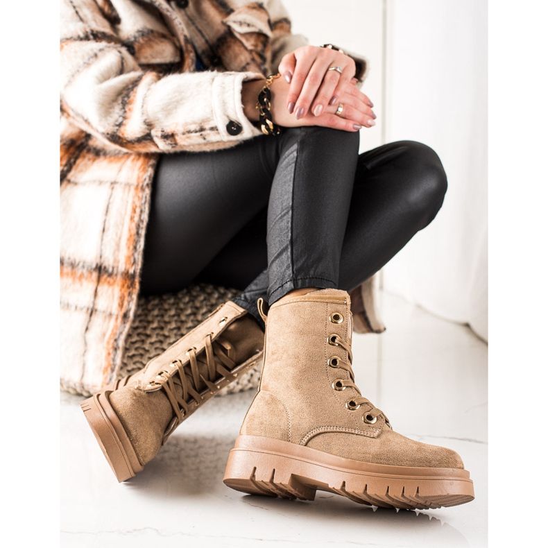 TRENDI Brązowe Trapery Z Zamszu beżowy 1