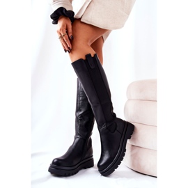 Skórzane Kozaki Ocieplane Czarne 1