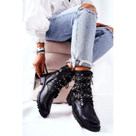 Skórzane Botki Z Paskami Zwierzęcy Wzór Czarne Kepherine 1