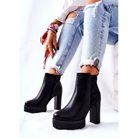 PS1 Wysokie Skórzane Botki Na Słupku Czarne Diomice 2