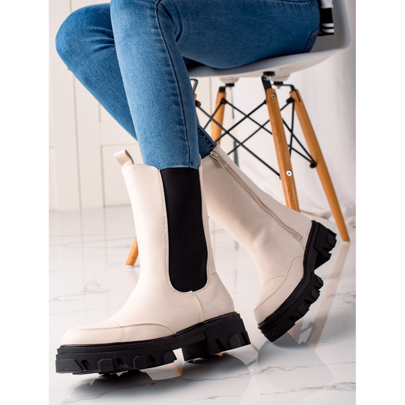 Small Swan Wysokie Botki Na Platformie beżowy 1