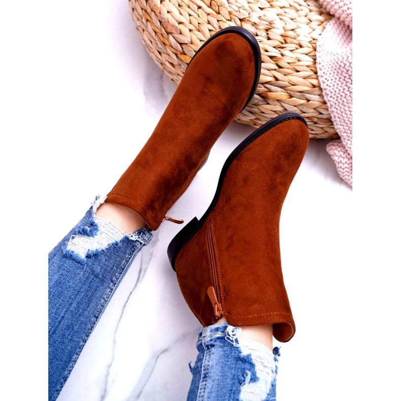 BUGO Botki Damskie na Koturnie Zamsz Camel Tema brązowe 5