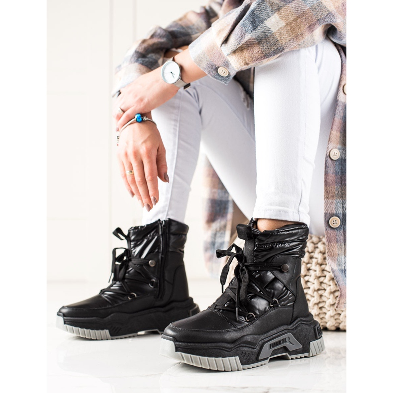 TRENDI Sznurowane Czarne Śniegowce 2