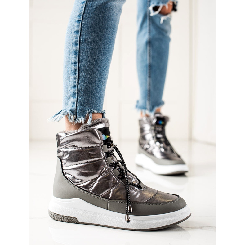 TRENDI Modne Błyszczące Śniegowce srebrny 1