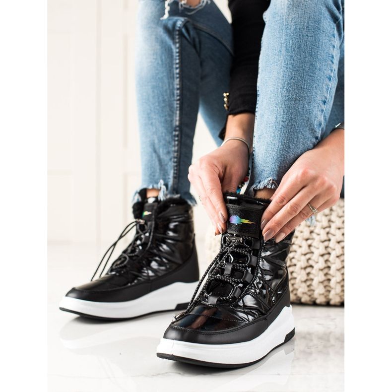 TRENDI Modne Błyszczące Śniegowce czarne 1