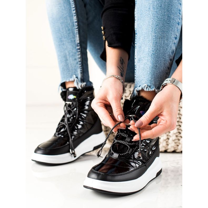 TRENDI Modne Błyszczące Śniegowce czarne 2