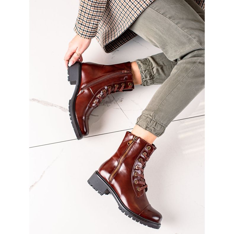 Super Mode Brazowe Botki Z Ozdobnym Suwakiem brązowe 1