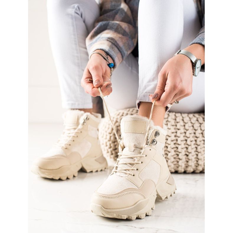 TRENDI Ocieplane Sznurowane Botki beżowy 1