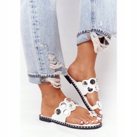PS1 Skórzane Klapki Z Dżetami Białe Ava 2