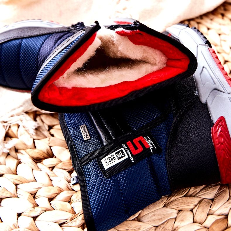 PJ2 Dziecięce Ocieplane Wysokie Śniegowce Granatowe Leoth czarne 5