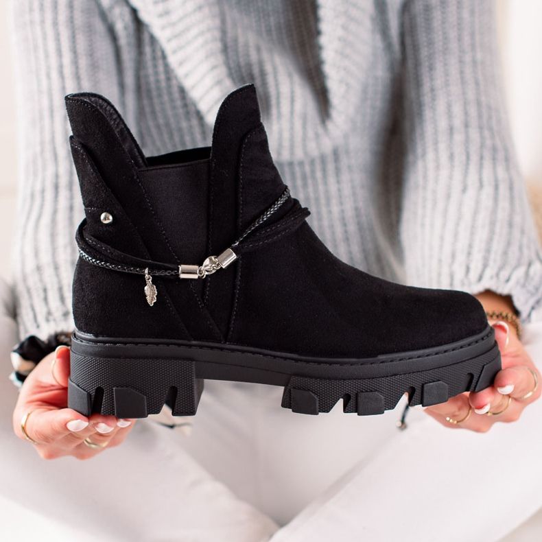 Goodin Wsuwane Botki Z Ozdobnymi Paskami czarne 1