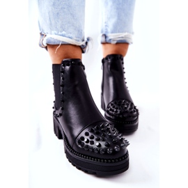 PG1 Botki Sztyblety Z Dżetami Czarne Comonis 3