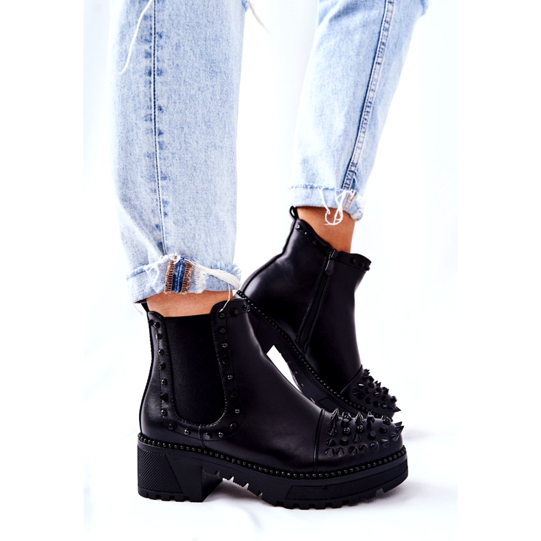 PG1 Botki Sztyblety Z Dżetami Czarne Comonis 4