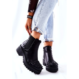 PG1 Botki Sztyblety Z Dżetami Czarne Comonis 5