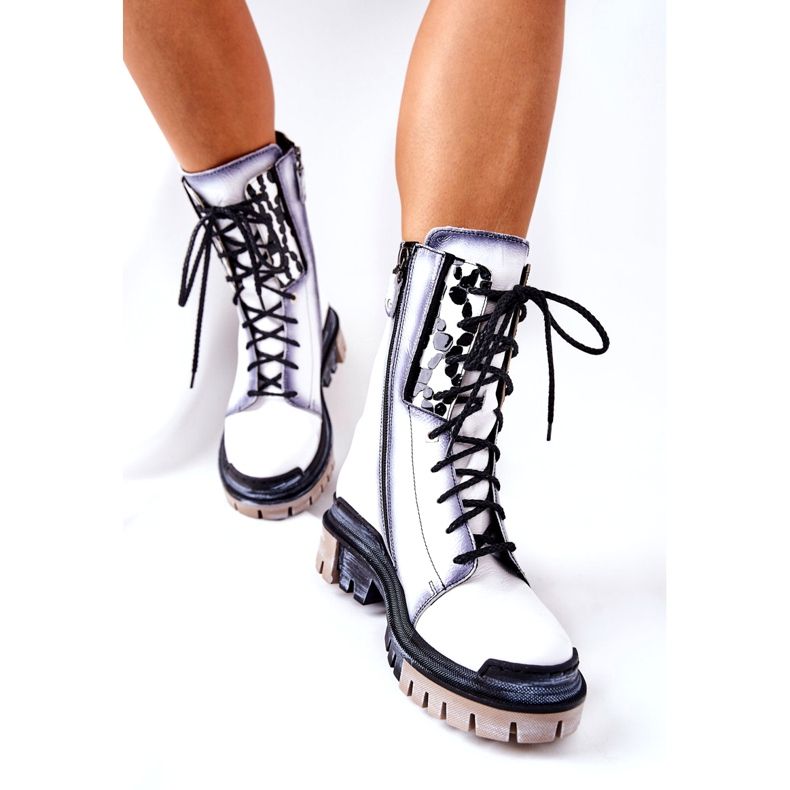 Skórzane Trzewiki Botki Ocieplane Maciejka Białe 05113-11 czarne 4