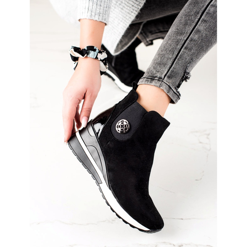 W. Potocki Botki Na Koturnie Potocki czarne 2