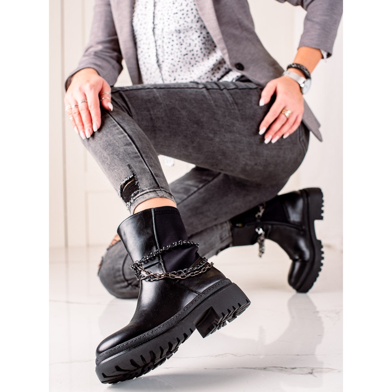 Gogo Ocieplane workery z łańcuszkami czarne 1