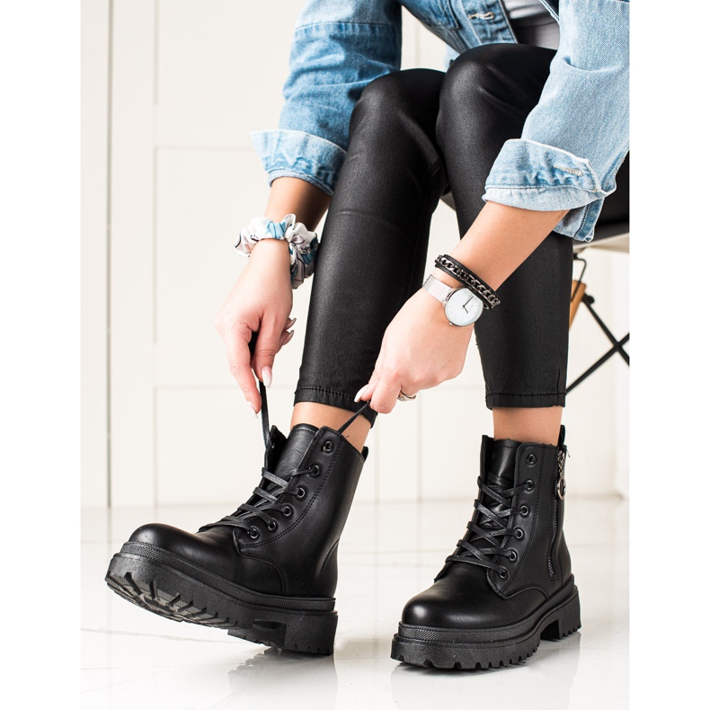 TRENDI Czarne Traperki Z Suwakiem 2