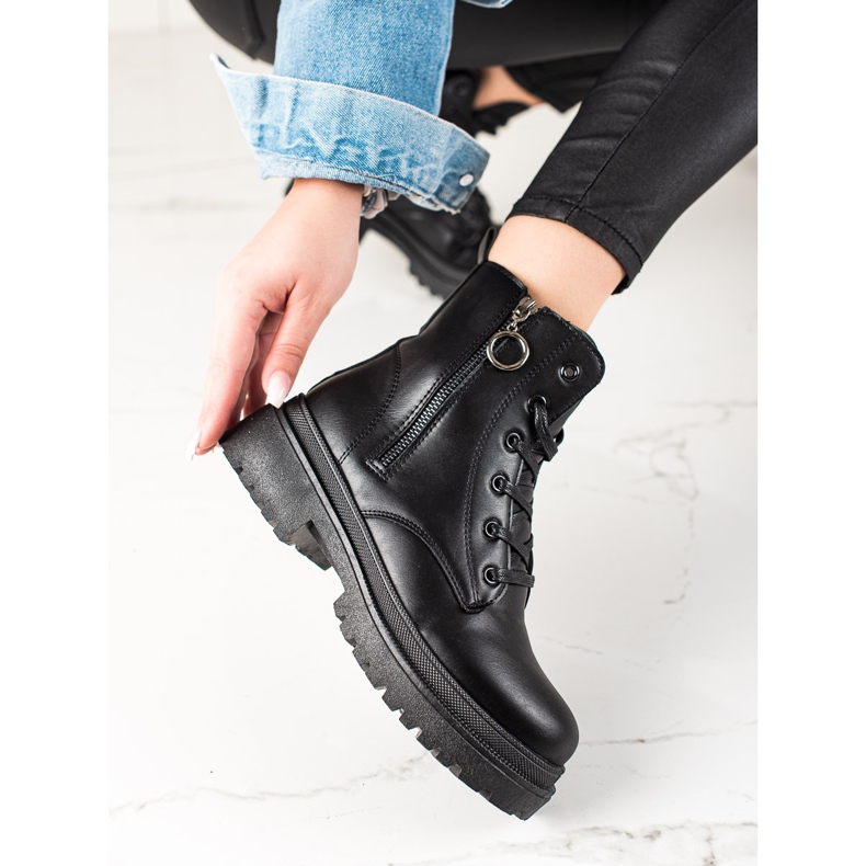 TRENDI Czarne Traperki Z Suwakiem 1