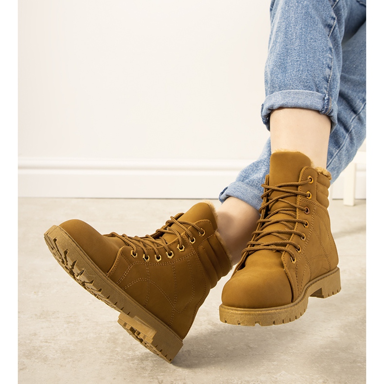 Camelowe traperki damskie ocieplane Panicucci brązowe 1