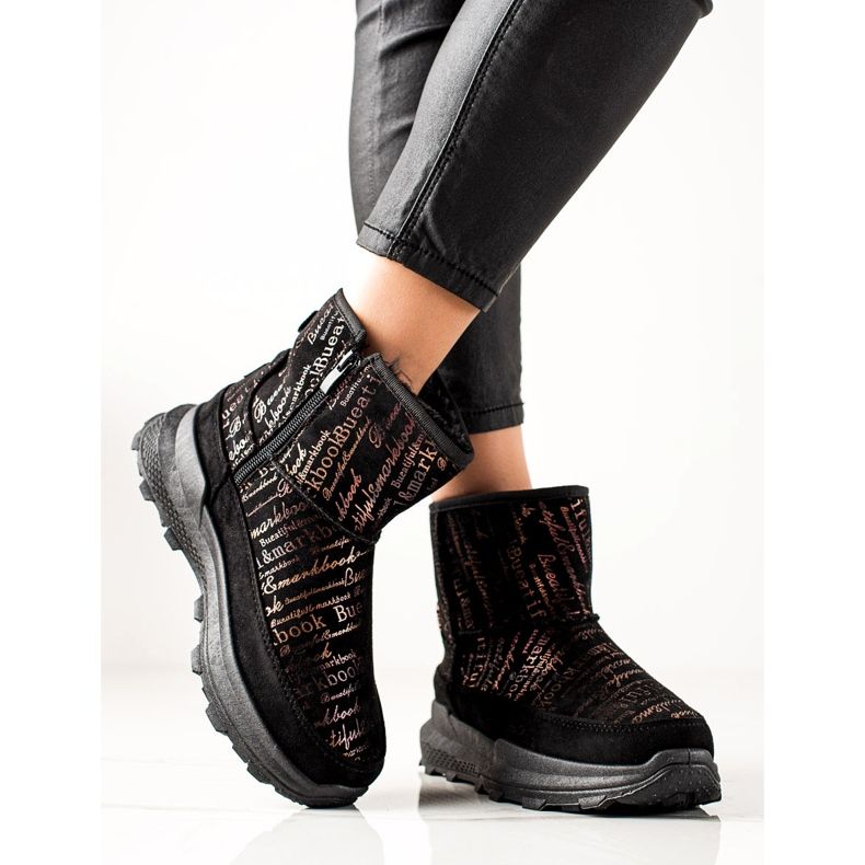 TRENDI Ciepłe Mukluki Na Platformie czarne złoty 1