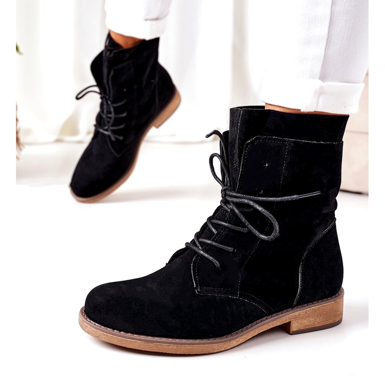 PS1 Botki Z Podwójną Cholewką Czarne Violetta 1