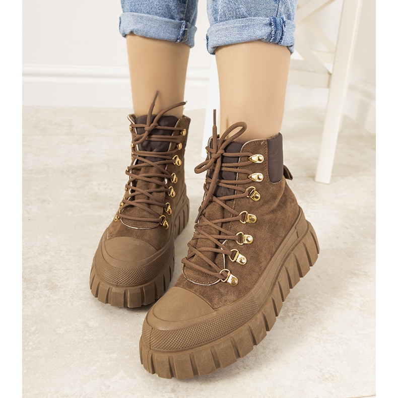 Brązowe ocieplane traperki damskie sznurowane Calabresi 2