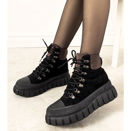 Czarne ocieplane traperki damskie sznurowane Calabresi brązowe 1