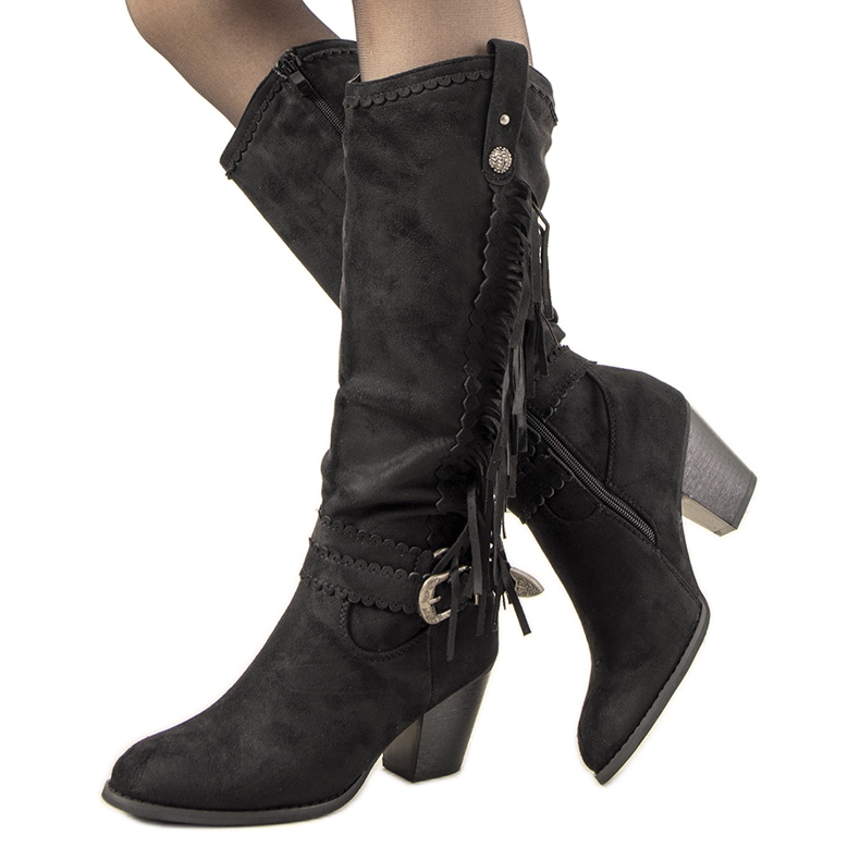 Czarne kozaki ocieplane z paskami Voisine 1