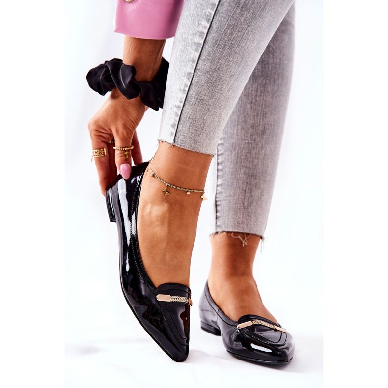 Skórzane Lakierowane Baleriny Monnari 0160-020 Czarne 1