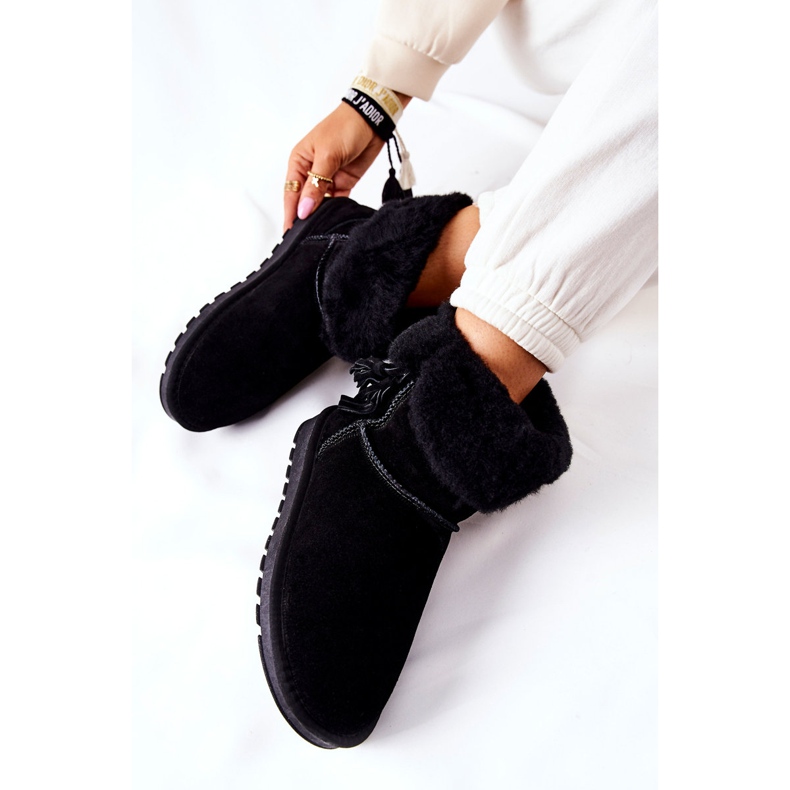 FS1 Mukluki Śniegowce Ocieplane Frędzle Czarne Sorella 1