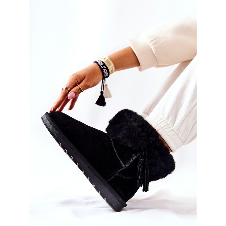 FS1 Mukluki Śniegowce Ocieplane Frędzle Czarne Sorella 2