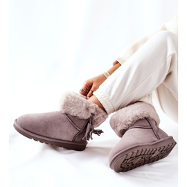 FS1 Mukluki Śniegowce Ocieplane Frędzle Szare Sorella 1