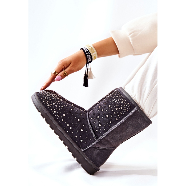 Mukluki Ocieplane Z Dżetami Szare Mariella srebrny 2