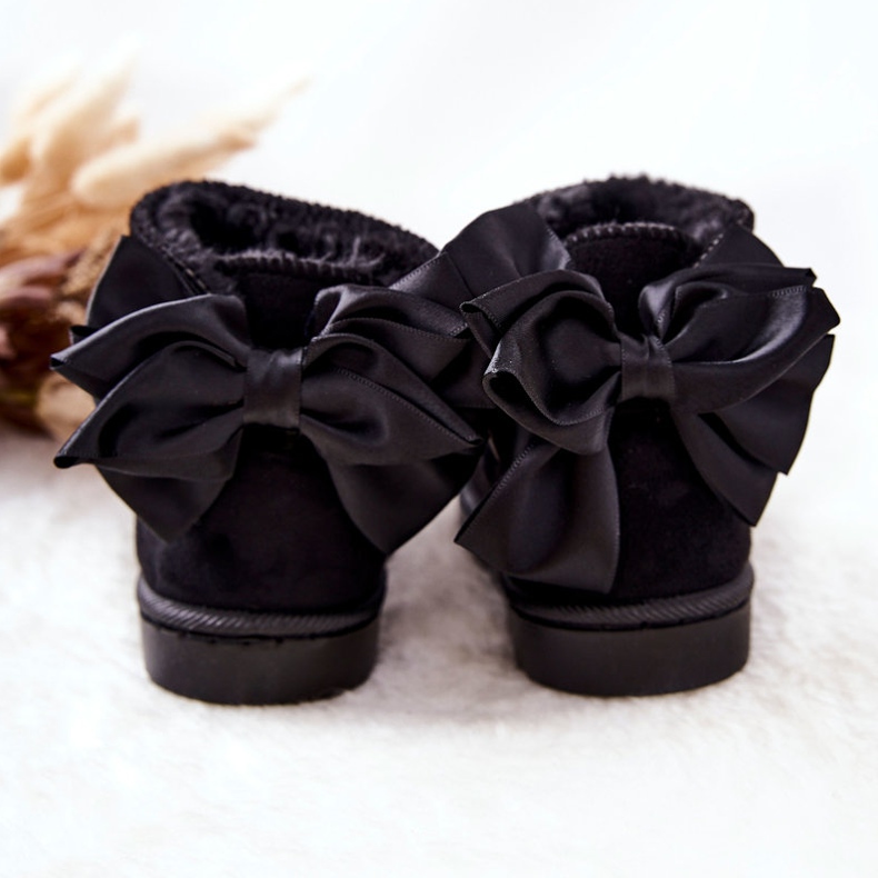 FR1 Dziecięce Ocieplane Śniegowce Z Kokardą Czarne Snowis 2