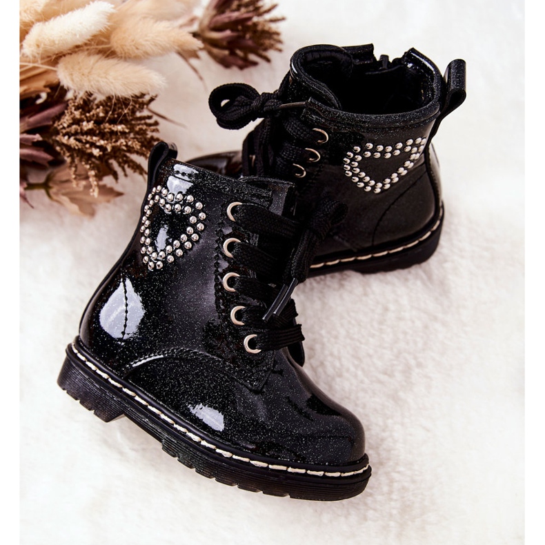 WT1 Dziecięce Lakierowane Botki Błyszczące Czarne 1