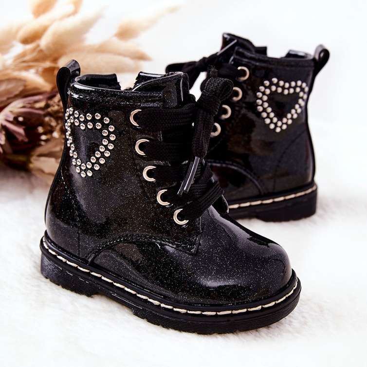 WT1 Dziecięce Lakierowane Botki Błyszczące Czarne 2