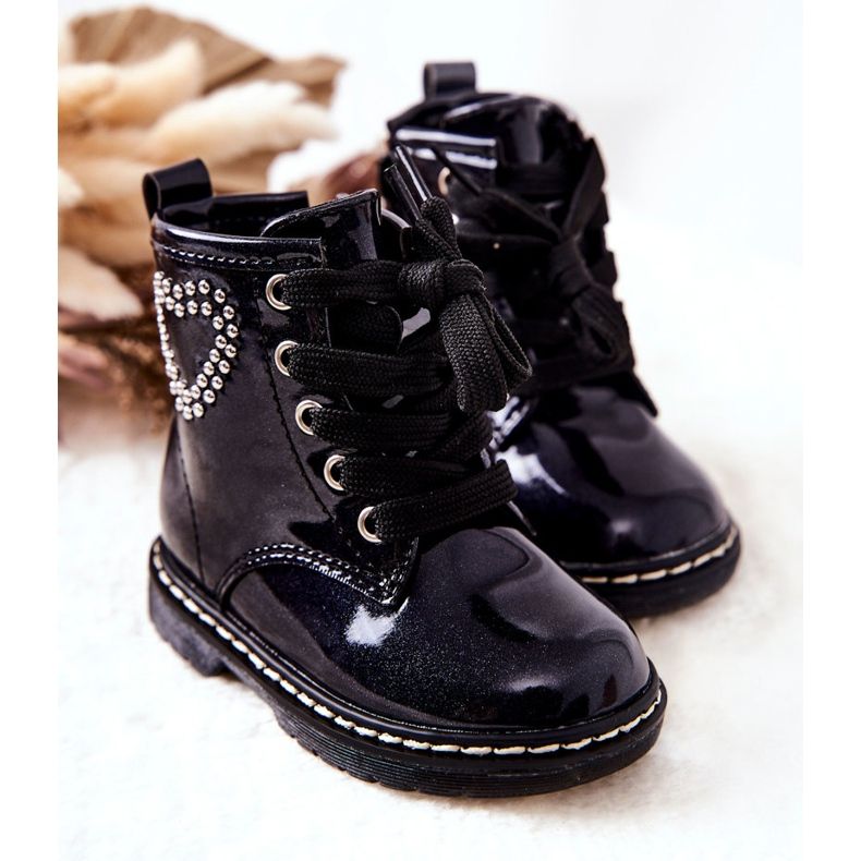 WT1 Dziecięce Lakierowane Botki Błyszczące Granatowe 2