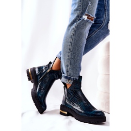 PA2 Skórzane Botki Ocieplane Krokodyl Zielone Tanya 1