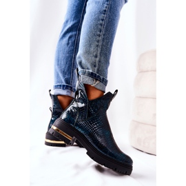 PA2 Skórzane Botki Ocieplane Krokodyl Zielone Tanya 2