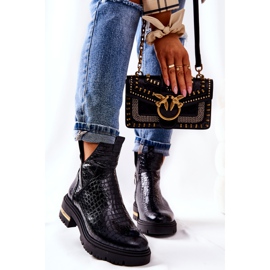 PA2 Skórzane Botki Ocieplane Krokodyl Czarne Tanya 1