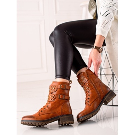 Super Mode Camelowe Sznurowane Botki brązowe 1