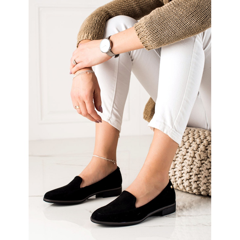 M.Daszyński Eleganckie Zamszowe Mokasyny czarne 1