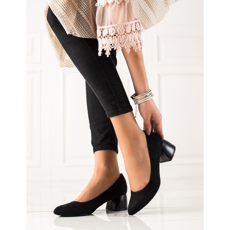 M.Daszyński Czarne Czółenka Na Niskim Obcasie 2